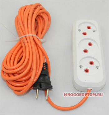 Сетевой удлинитель РС-3 оранжевый провод ПВС 2х0.75 7 м 25